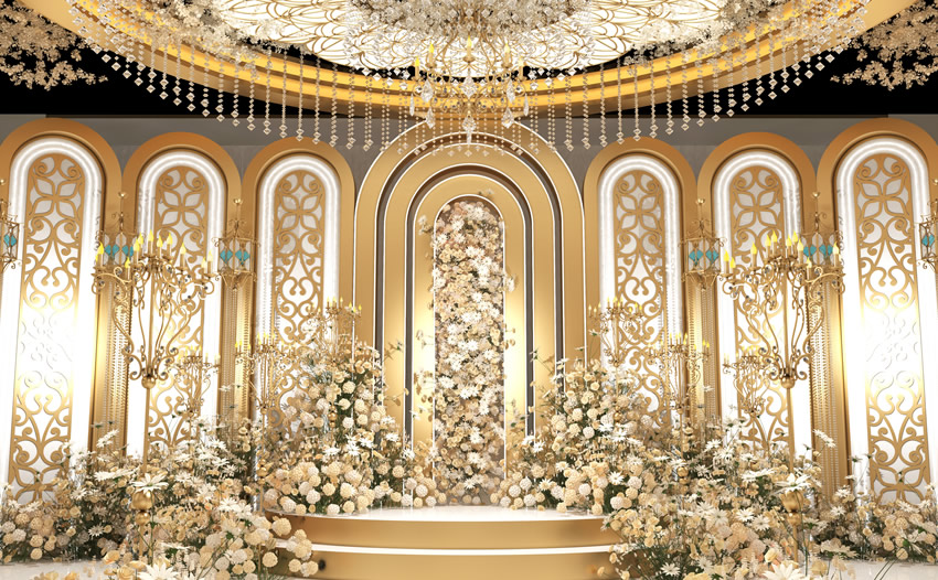 临渭香槟色调婚礼堂效果展示